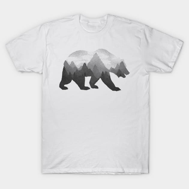 Dramabite Bear Double Exposure Surreal Wildlife Animal T-Shirt by dramabite